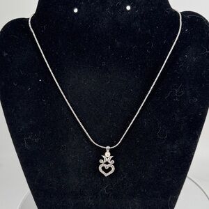 Nina Ricci Silver Heart With Swarovski Crystals and Pearl Accent  Necklace P40